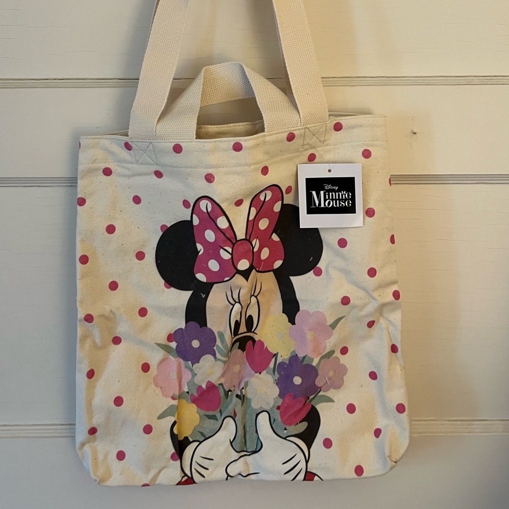 Disney Minnie Mouse Floral Polka Dot Tote - Cream and Pink